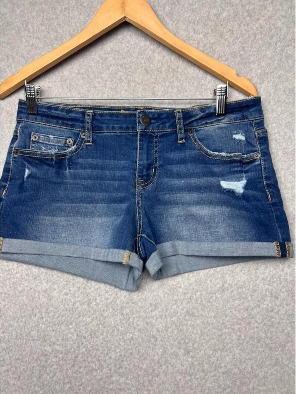 Aeropostale Shorty Denim Shorts Womens 8 Blue Distressed Cuffed Jean Indie Y2K